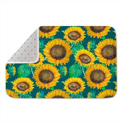 Green Watercolor Sunflower Pattern Print Indoor Door Mat