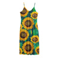 Green Watercolor Sunflower Pattern Print Jersey Midi Cami Dress