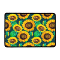 Green Watercolor Sunflower Pattern Print Kitchen Mat