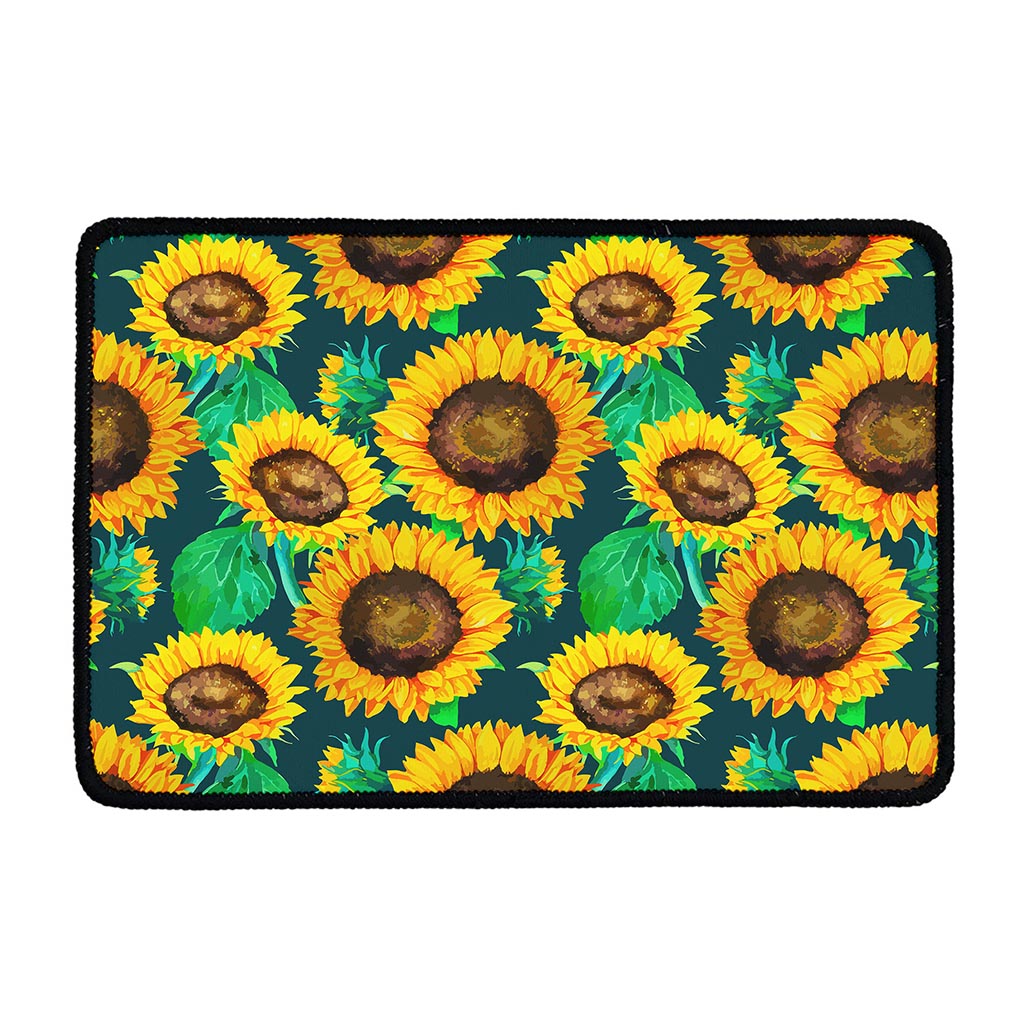Green Watercolor Sunflower Pattern Print Kitchen Mat