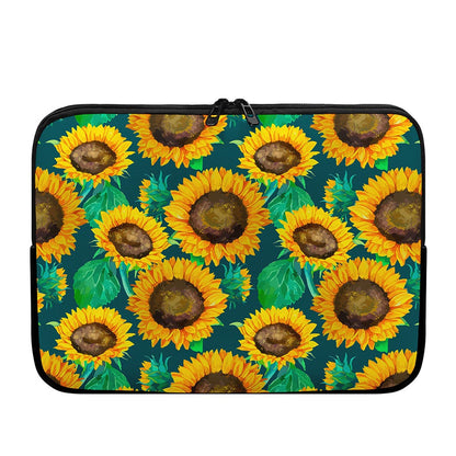 Green Watercolor Sunflower Pattern Print Laptop Sleeve
