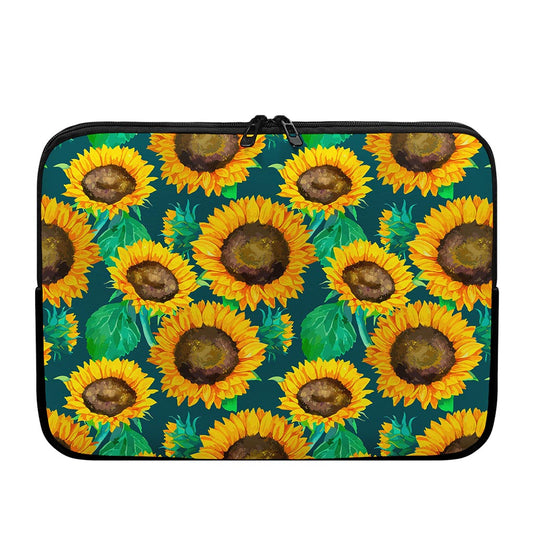 Green Watercolor Sunflower Pattern Print Laptop Sleeve