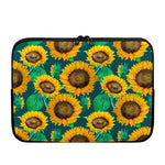 Green Watercolor Sunflower Pattern Print Laptop Sleeve
