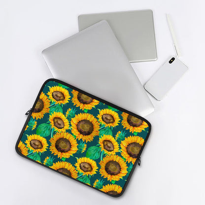 Green Watercolor Sunflower Pattern Print Laptop Sleeve
