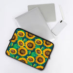 Green Watercolor Sunflower Pattern Print Laptop Sleeve