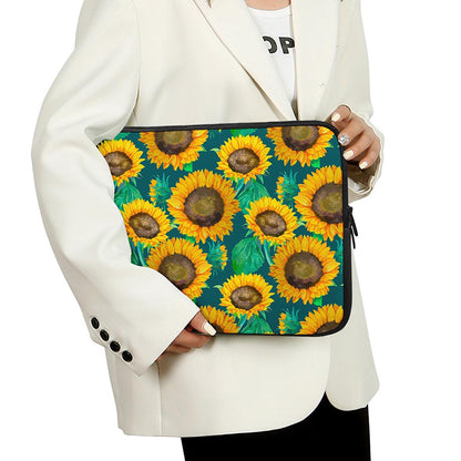 Green Watercolor Sunflower Pattern Print Laptop Sleeve