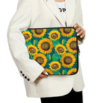 Green Watercolor Sunflower Pattern Print Laptop Sleeve