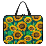 Green Watercolor Sunflower Pattern Print Laptop Sleeve With Handle