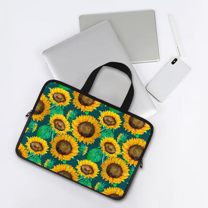 Green Watercolor Sunflower Pattern Print Laptop Sleeve With Handle