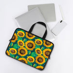 Green Watercolor Sunflower Pattern Print Laptop Sleeve With Handle
