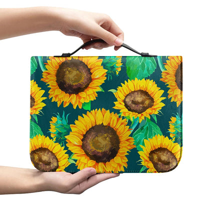 Green Watercolor Sunflower Pattern Print Leather Bible Cover