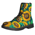 Green Watercolor Sunflower Pattern Print Lace-Up Boots