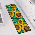 Green Watercolor Sunflower Pattern Print Long Kitchen Mat