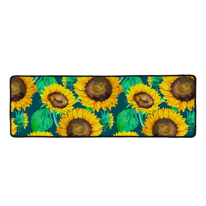 Green Watercolor Sunflower Pattern Print Long Kitchen Mat