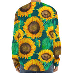 Green Watercolor Sunflower Pattern Print Long Sleeve Baseball Jersey