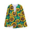 Green Watercolor Sunflower Pattern Print Long Sleeve Short Coat
