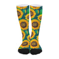 Green Watercolor Sunflower Pattern Print Long Socks