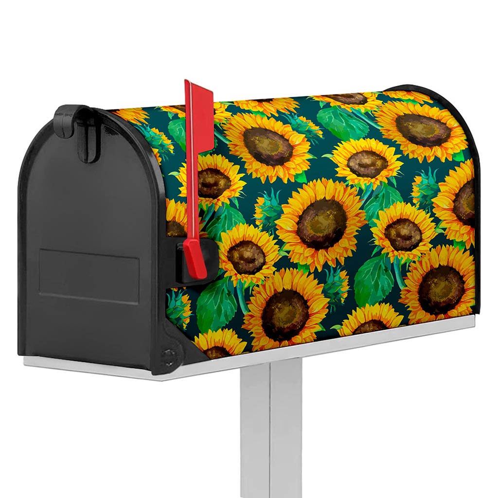 Green Watercolor Sunflower Pattern Print Mailbox Cover