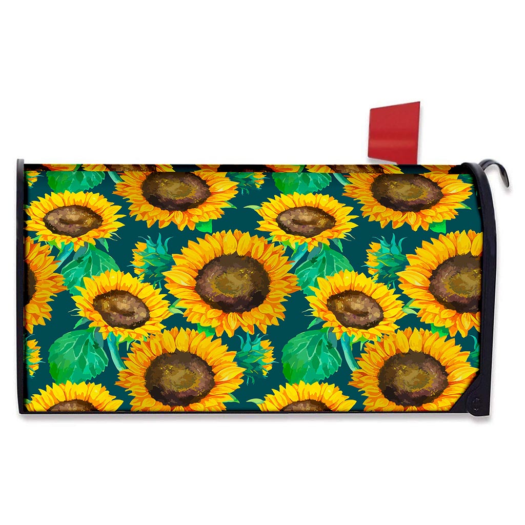 Green Watercolor Sunflower Pattern Print Mailbox Cover