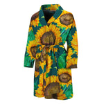 Green Watercolor Sunflower Pattern Print Men's Bathrobe