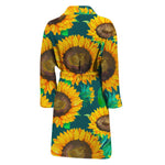 Green Watercolor Sunflower Pattern Print Men's Bathrobe