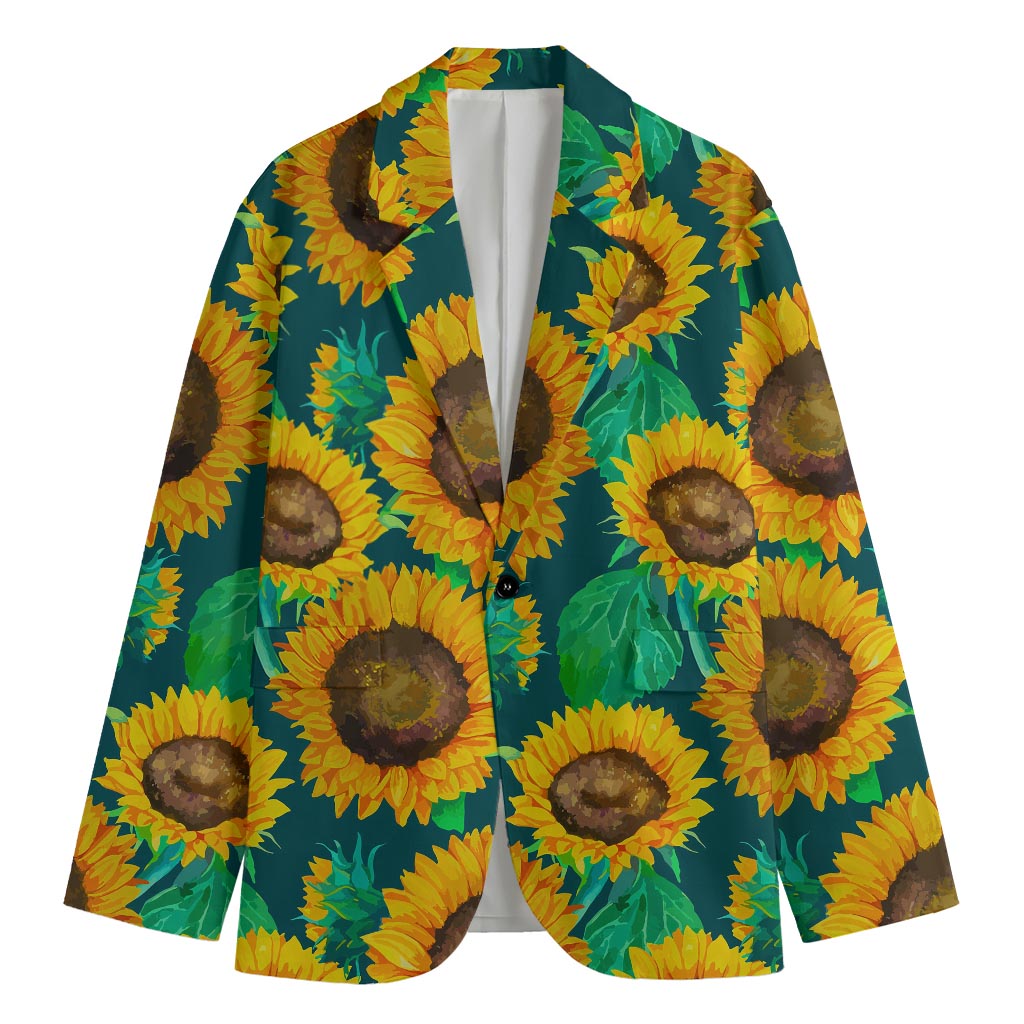 Green Watercolor Sunflower Pattern Print Men's Blazer