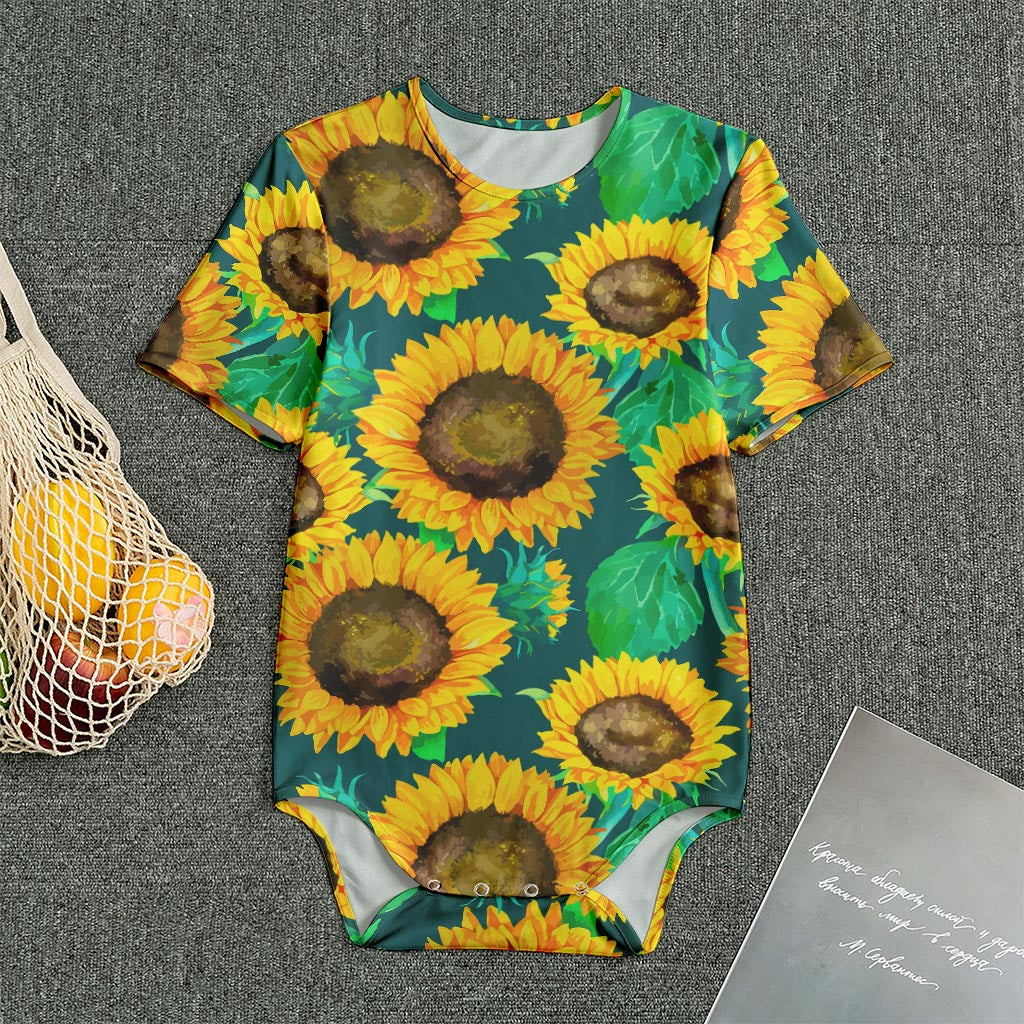 Green Watercolor Sunflower Pattern Print Men's Bodysuit