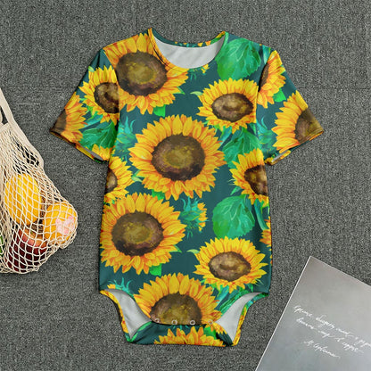 Green Watercolor Sunflower Pattern Print Men's Bodysuit
