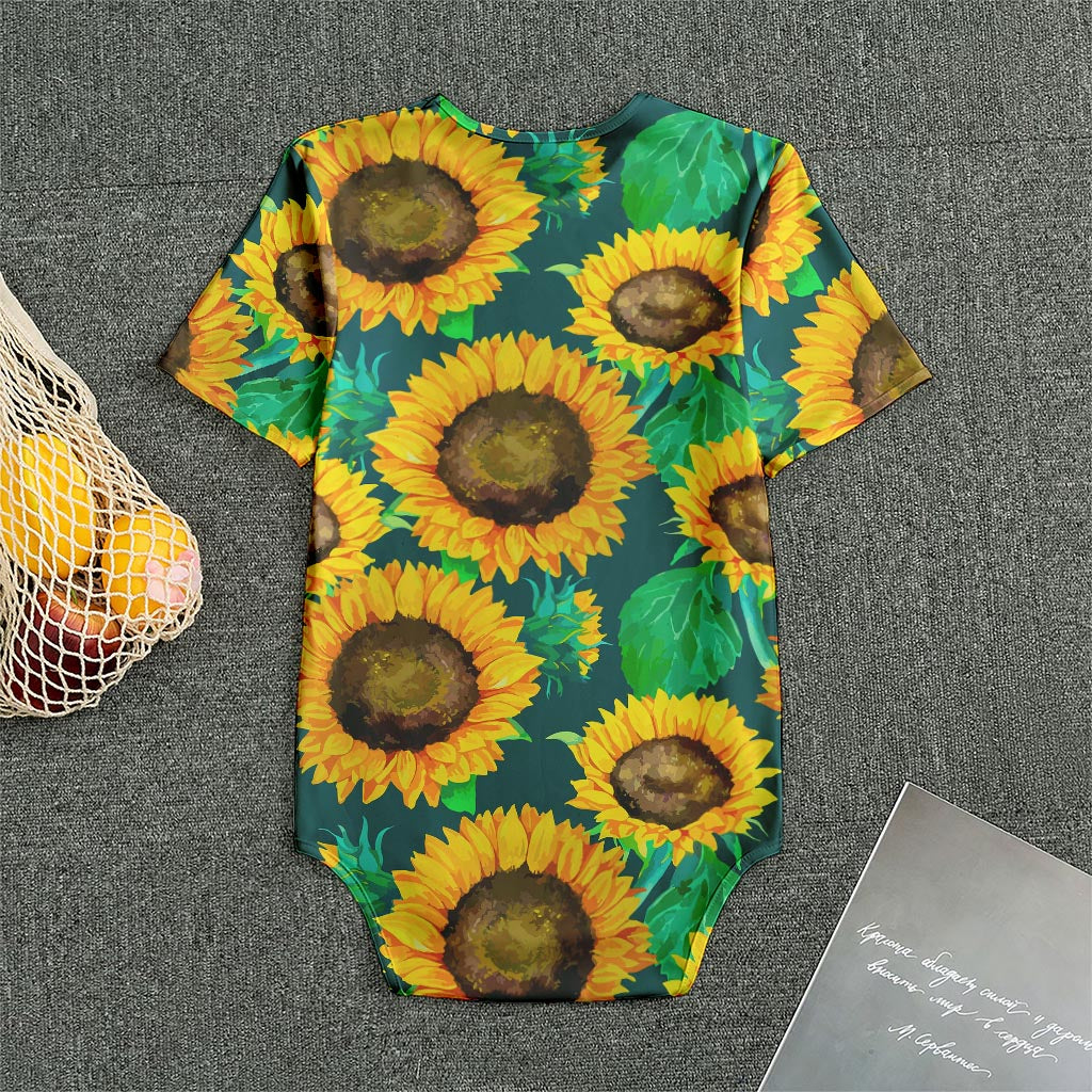 Green Watercolor Sunflower Pattern Print Men's Bodysuit