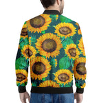 Green Watercolor Sunflower Pattern Print Men's Bomber Jacket