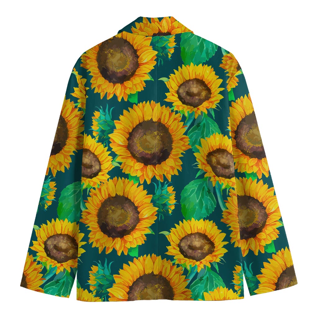 Green Watercolor Sunflower Pattern Print Men's Cotton Blazer