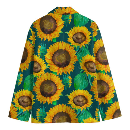 Green Watercolor Sunflower Pattern Print Men's Cotton Blazer