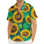 Green Watercolor Sunflower Pattern Print Men's Deep V-Neck Shirt
