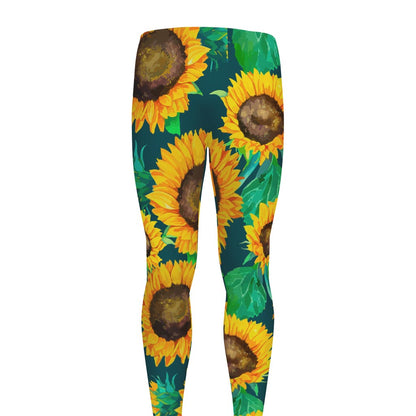 Green Watercolor Sunflower Pattern Print Men's leggings