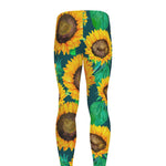 Green Watercolor Sunflower Pattern Print Men's leggings