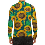 Green Watercolor Sunflower Pattern Print Men's Long Sleeve Rash Guard