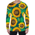 Green Watercolor Sunflower Pattern Print Men's Long Sleeve T-Shirt