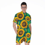 Green Watercolor Sunflower Pattern Print Men's Rompers