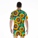 Green Watercolor Sunflower Pattern Print Men's Rompers