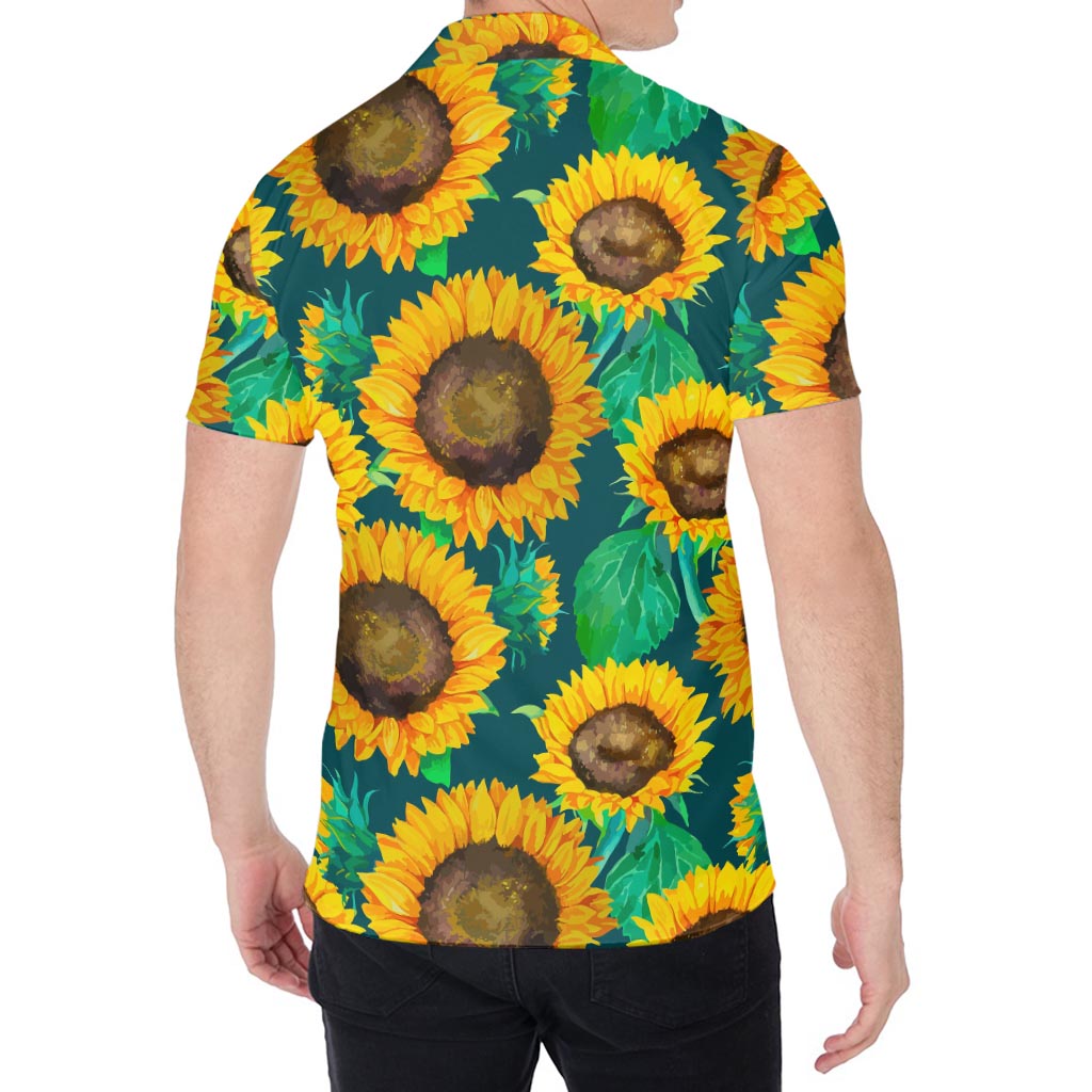Green Watercolor Sunflower Pattern Print Men's Shirt