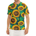 Green Watercolor Sunflower Pattern Print Men's Short Sleeve Rash Guard