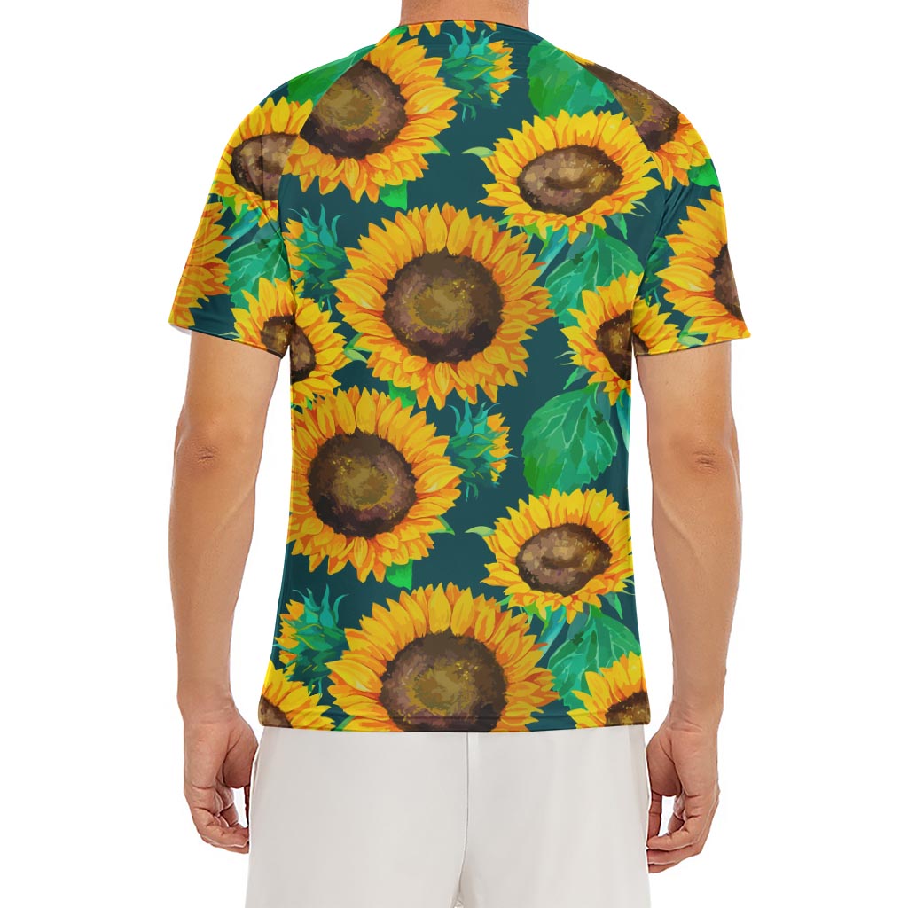 Green Watercolor Sunflower Pattern Print Men's Short Sleeve Rash Guard