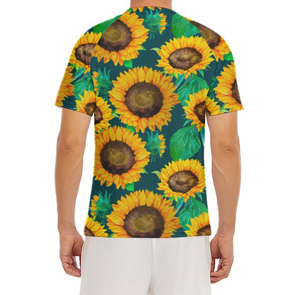 Green Watercolor Sunflower Pattern Print Men's Short Sleeve Rash Guard
