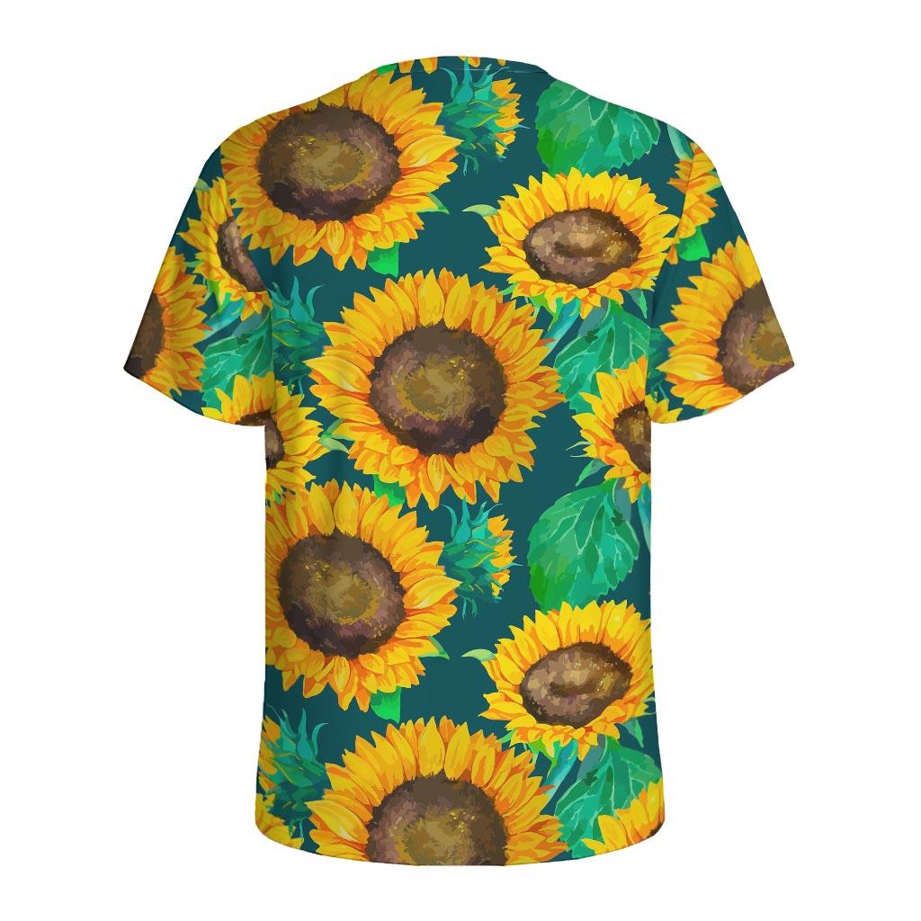 Green Watercolor Sunflower Pattern Print Men's Sports T-Shirt