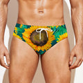 Green Watercolor Sunflower Pattern Print Men's Swim Briefs