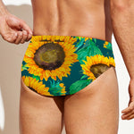 Green Watercolor Sunflower Pattern Print Men's Swim Briefs