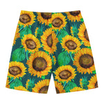 Green Watercolor Sunflower Pattern Print Men's Swim Trunks