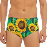 Green Watercolor Sunflower Pattern Print Men's Triangle Swim Briefs