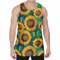 Green Watercolor Sunflower Pattern Print Men's Velvet Tank Top