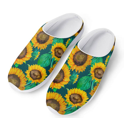 Green Watercolor Sunflower Pattern Print Mesh Casual Shoes